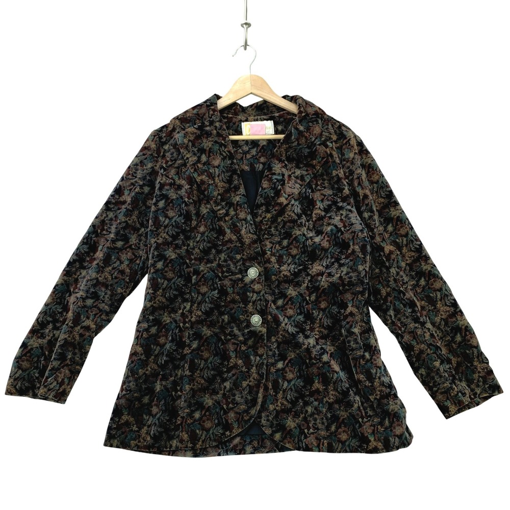 Vintage Floral Velvet Blazer Jacket Women Large 80s Collegian of California